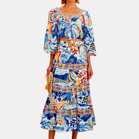 FARM RIO Wild Brazil Cotton Midi Skirt XS B1484 - Picture 1 of 3